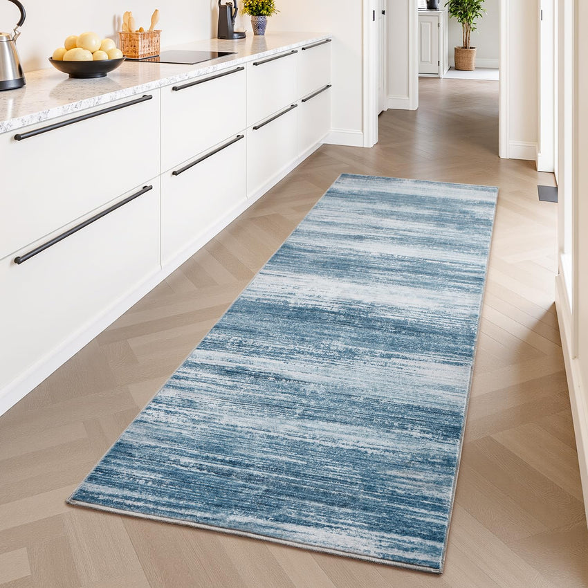 PADOOR Modern Abstract Runner Rug - 2x6 Washable Hallway Rugs, Ultra Soft Non - Slip Low Pile Floor Rugs for Hallway Entryway Kitchen Bedroom Bedside Laundry Room Grey - 7DAY'S