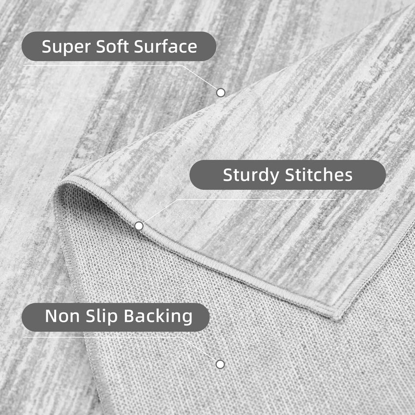 PADOOR Modern Abstract Runner Rug - 2x6 Washable Hallway Rugs, Ultra Soft Non - Slip Low Pile Floor Rugs for Hallway Entryway Kitchen Bedroom Bedside Laundry Room Grey - 7DAY'S