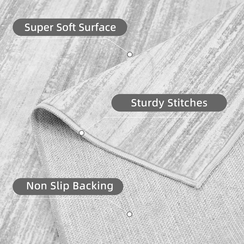 PADOOR Modern Abstract Runner Rug - 2x6 Washable Hallway Rugs, Ultra Soft Non - Slip Low Pile Floor Rugs for Hallway Entryway Kitchen Bedroom Bedside Laundry Room Grey - 7DAY'S