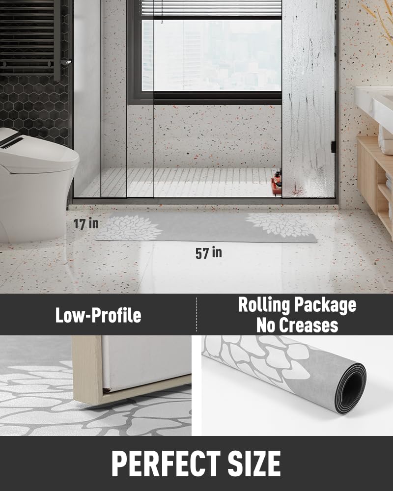 PADOOR - No Stains Bathroom Runner Rug - Bath Mats for Bathroom Non Slip - Super Absorbent Bath Floor Mat Quick Dry Diatomaceous Earth Bath Rug - Large Bathmat - 17'' x47'' - 7DAY'S