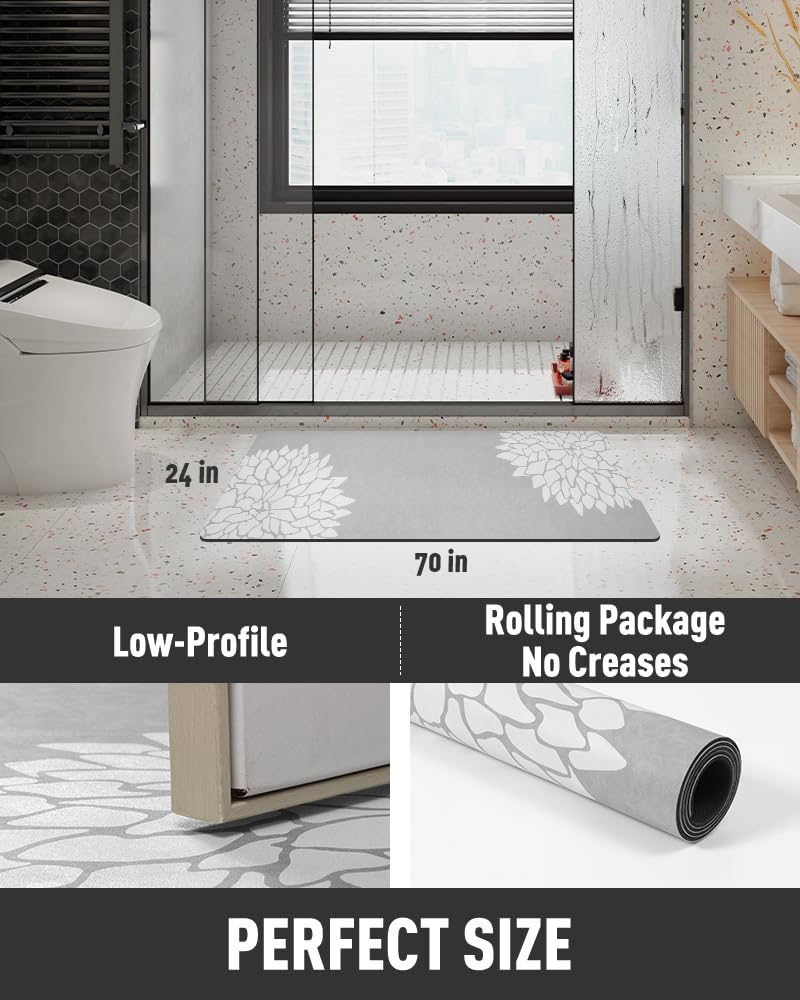 PADOOR - No Stains Bathroom Runner Rug - Bath Mats for Bathroom Non Slip - Super Absorbent Bath Floor Mat Quick Dry Diatomaceous Earth Bath Rug - Large Bathmat - 17'' x47'' - 7DAY'S