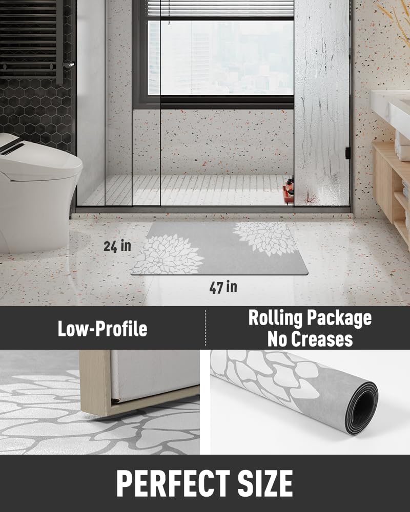 PADOOR - No Stains Bathroom Runner Rug - Bath Mats for Bathroom Non Slip - Super Absorbent Bath Floor Mat Quick Dry Diatomaceous Earth Bath Rug - Large Bathmat - 17'' x47'' - 7DAY'S