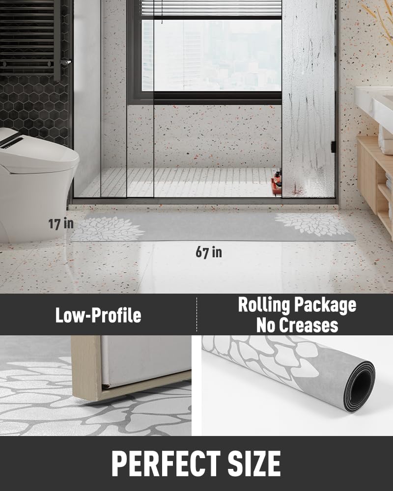 PADOOR - No Stains Bathroom Runner Rug - Bath Mats for Bathroom Non Slip - Super Absorbent Bath Floor Mat Quick Dry Diatomaceous Earth Bath Rug - Large Bathmat - 17'' x47'' - 7DAY'S