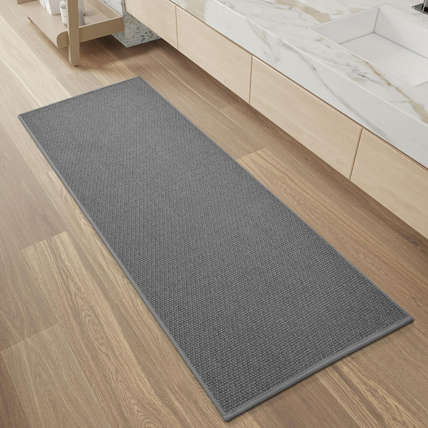 PADOOR Non - Slip Bath Mat With Rubber - Backing, Braided Absorbent Machine Washable Thin Rug for Bathroom Floor, Quick Dry, Fits Under Door, 17''x24'' Beige - 7DAY'S