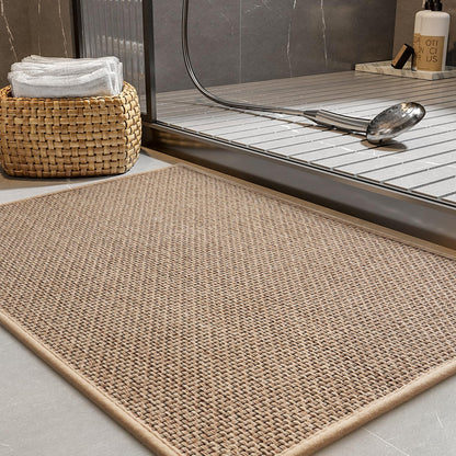 PADOOR Non - Slip Bath Mat With Rubber - Backing, Braided Absorbent Machine Washable Thin Rug for Bathroom Floor, Quick Dry, Fits Under Door, 17''x24'' Beige - 7DAY'S