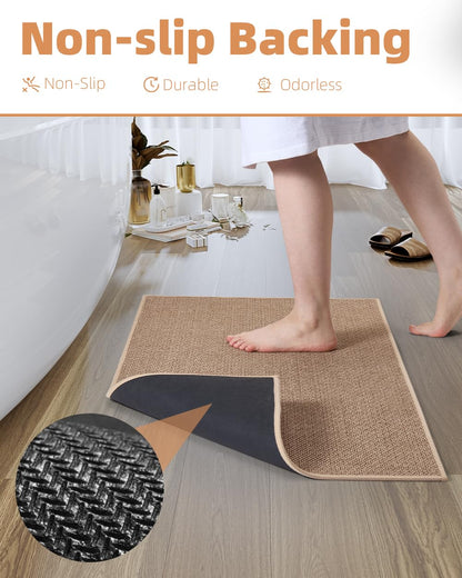PADOOR Non - Slip Bath Mat With Rubber - Backing, Braided Absorbent Machine Washable Thin Rug for Bathroom Floor, Quick Dry, Fits Under Door, 17''x24'' Beige - 7DAY'S