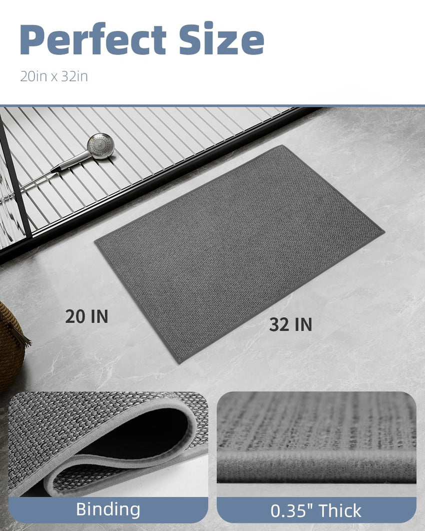 PADOOR Non - Slip Bath Mat With Rubber - Backing, Braided Absorbent Machine Washable Thin Rug for Bathroom Floor, Quick Dry, Fits Under Door, 17''x24'' Beige - 7DAY'S