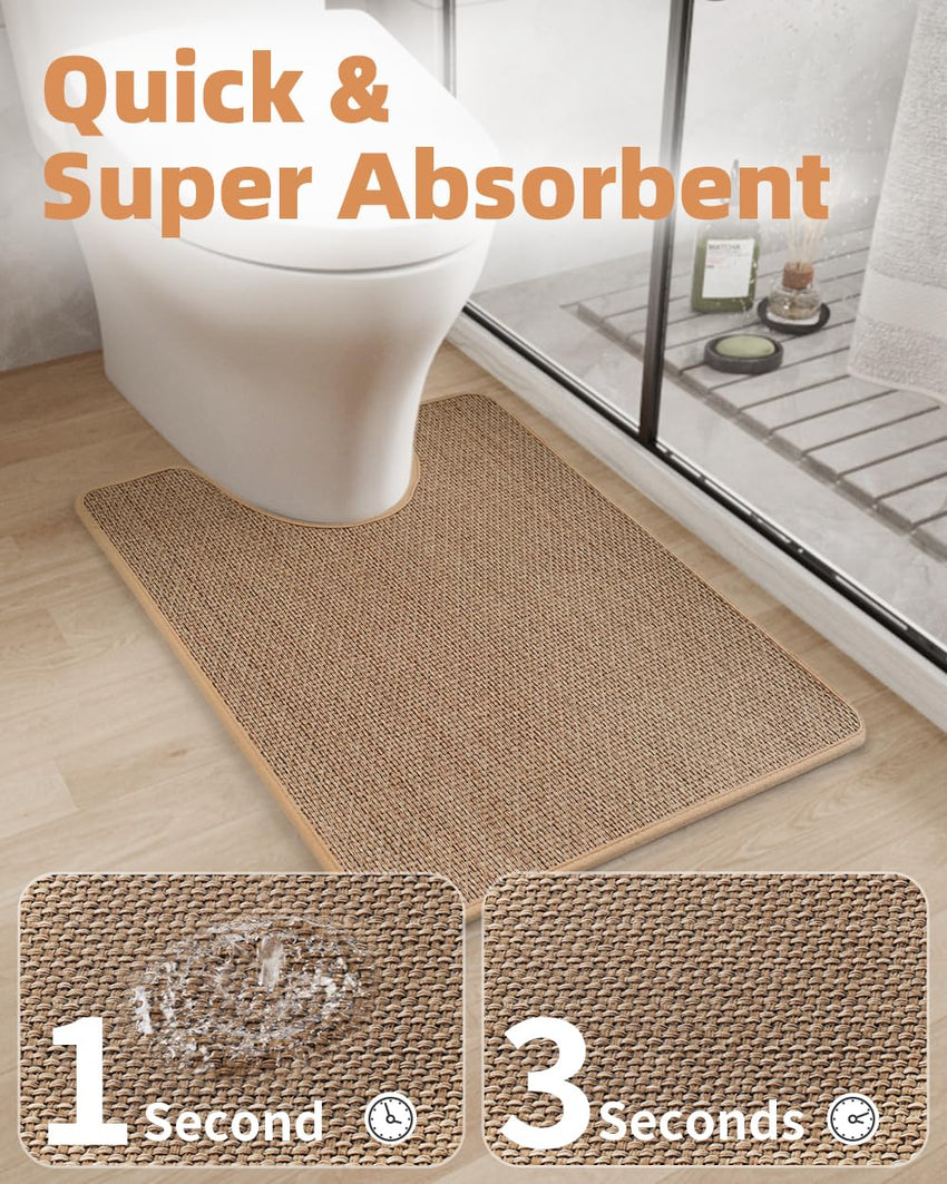 PADOOR Non - Slip Bath Mat With Rubber - Backing, Braided Absorbent Machine Washable Thin Rug for Bathroom Floor, Quick Dry, Fits Under Door, 17''x24'' Beige - 7DAY'S