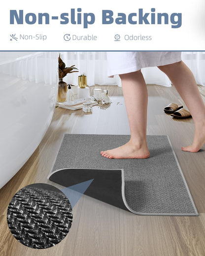 PADOOR Non - Slip Bath Mat With Rubber - Backing, Braided Absorbent Machine Washable Thin Rug for Bathroom Floor, Quick Dry, Fits Under Door, 17''x24'' Beige - 7DAY'S