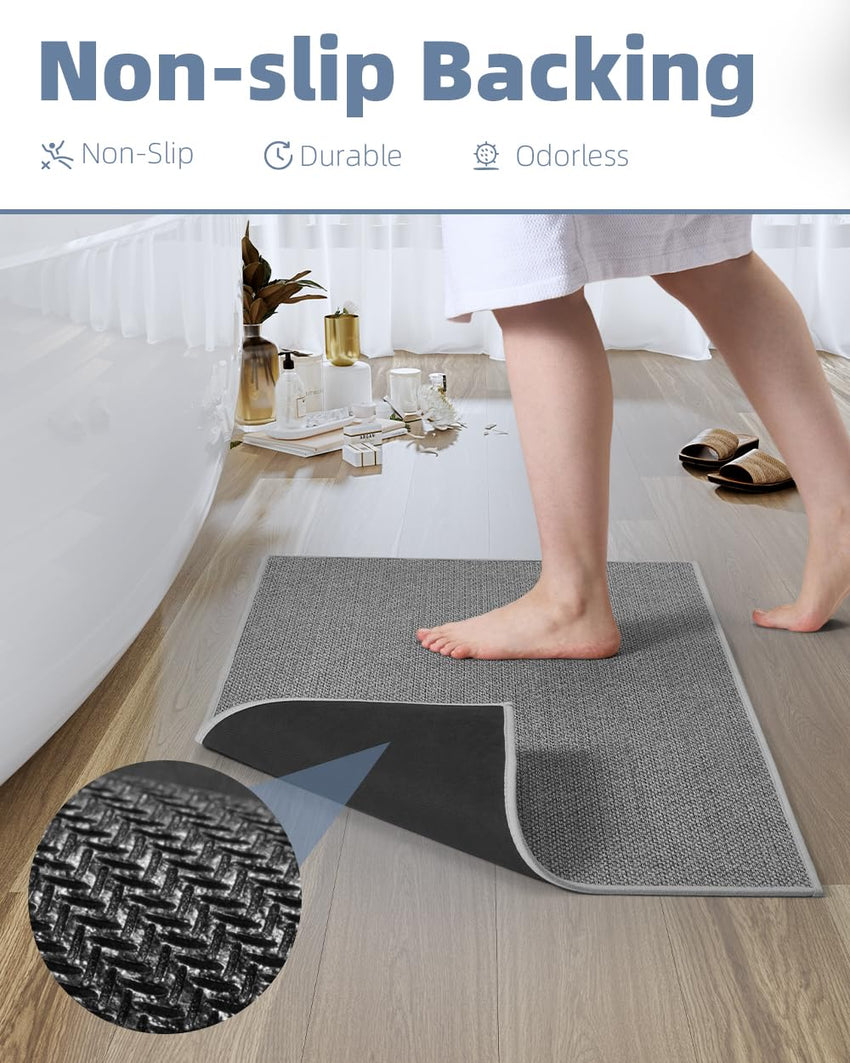PADOOR Non - Slip Bath Mat With Rubber - Backing, Braided Absorbent Machine Washable Thin Rug for Bathroom Floor, Quick Dry, Fits Under Door, 17''x24'' Beige - 7DAY'S
