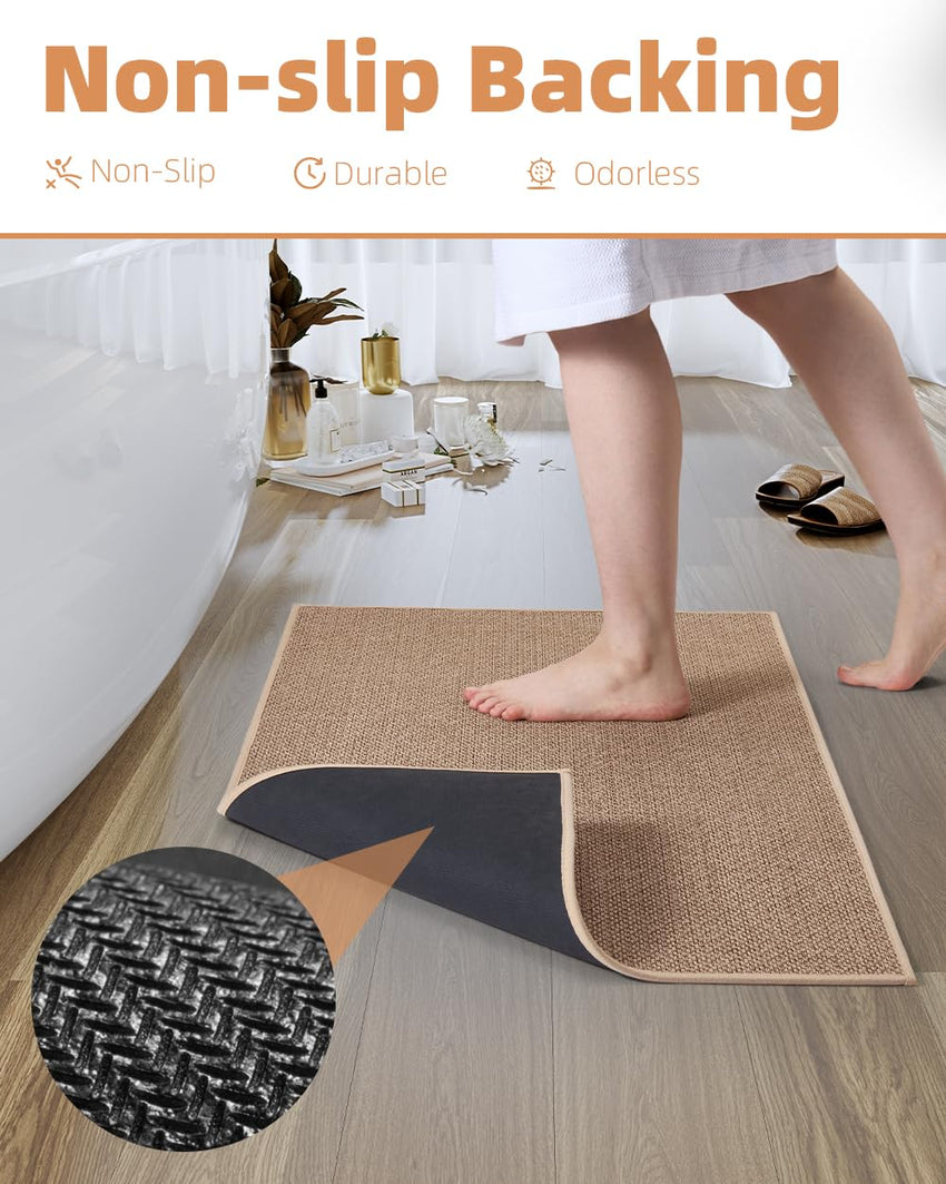 PADOOR Non - Slip Bath Mat With Rubber - Backing, Braided Absorbent Machine Washable Thin Rug for Bathroom Floor, Quick Dry, Fits Under Door, 17''x24'' Beige - 7DAY'S