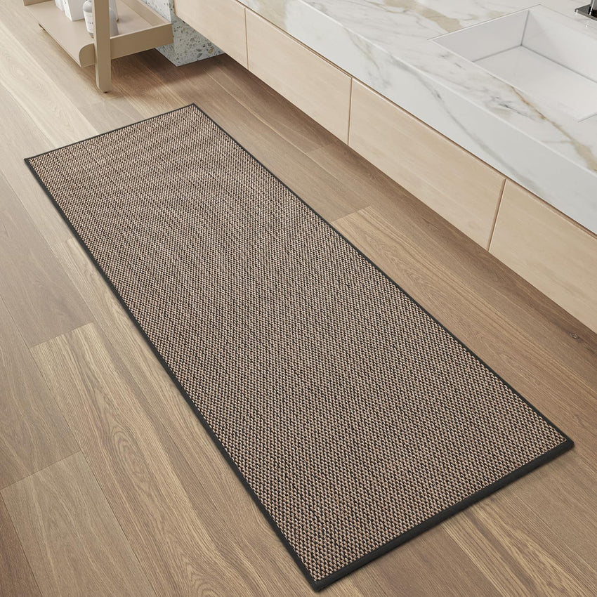 PADOOR Non - Slip Bath Mat With Rubber - Backing, Braided Absorbent Machine Washable Thin Rug for Bathroom Floor, Quick Dry, Fits Under Door, 17''x24'' Beige - 7DAY'S