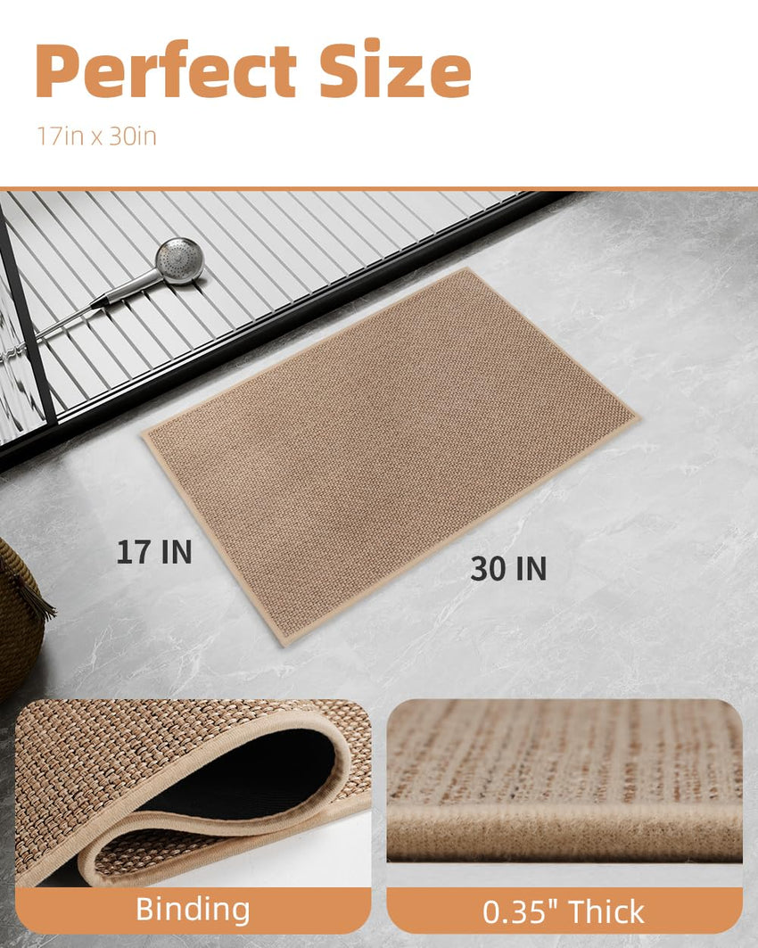 PADOOR Non - Slip Bath Mat With Rubber - Backing, Braided Absorbent Machine Washable Thin Rug for Bathroom Floor, Quick Dry, Fits Under Door, 17''x24'' Beige - 7DAY'S