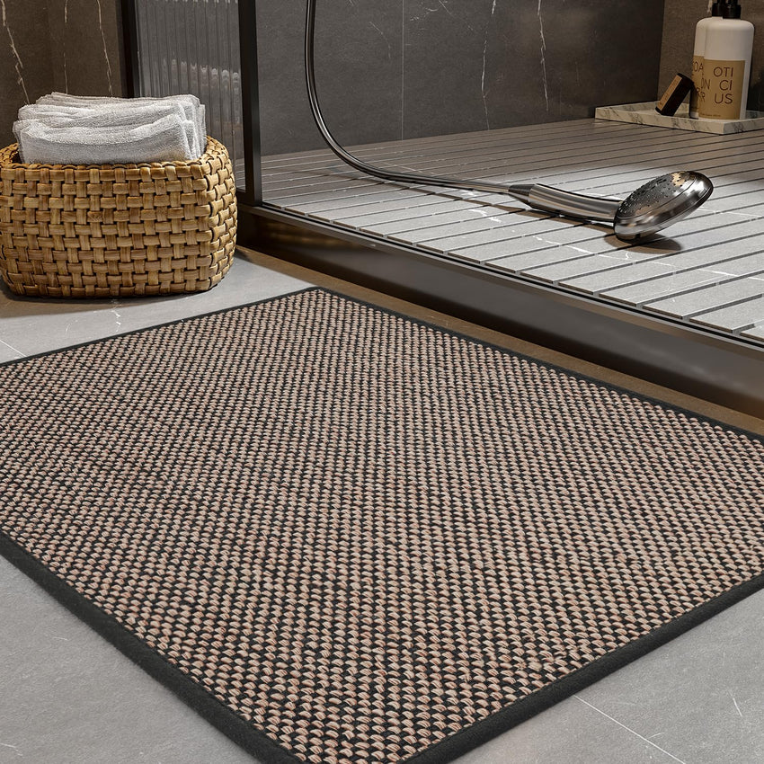 PADOOR Non - Slip Bath Mat With Rubber - Backing, Braided Absorbent Machine Washable Thin Rug for Bathroom Floor, Quick Dry, Fits Under Door, 17''x24'' Beige - 7DAY'S