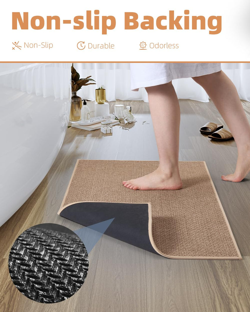 PADOOR Non - Slip Bath Mat With Rubber - Backing, Braided Absorbent Machine Washable Thin Rug for Bathroom Floor, Quick Dry, Fits Under Door, 17''x24'' Beige - 7DAY'S