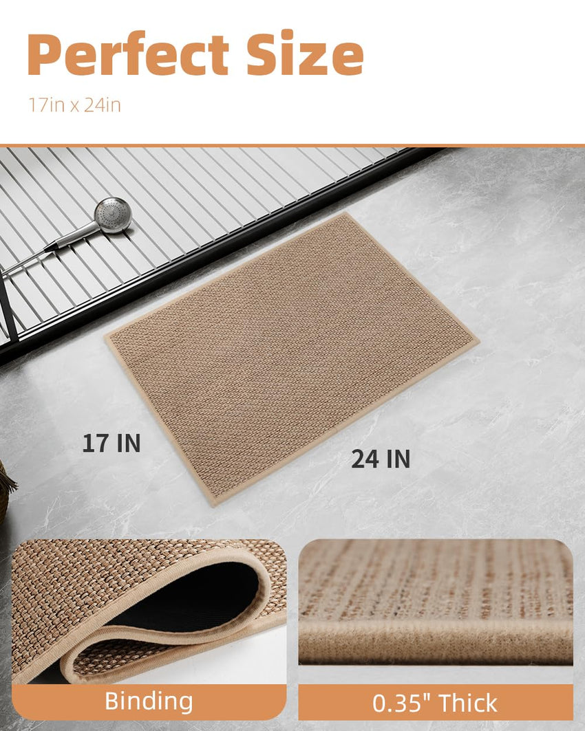 PADOOR Non - Slip Bath Mat With Rubber - Backing, Braided Absorbent Machine Washable Thin Rug for Bathroom Floor, Quick Dry, Fits Under Door, 17''x24'' Beige - 7DAY'S