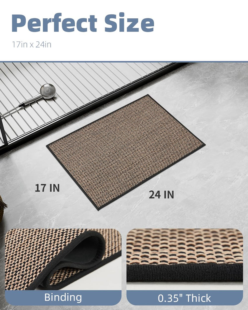 PADOOR Non - Slip Bath Mat With Rubber - Backing, Braided Absorbent Machine Washable Thin Rug for Bathroom Floor, Quick Dry, Fits Under Door, 17''x24'' Beige - 7DAY'S