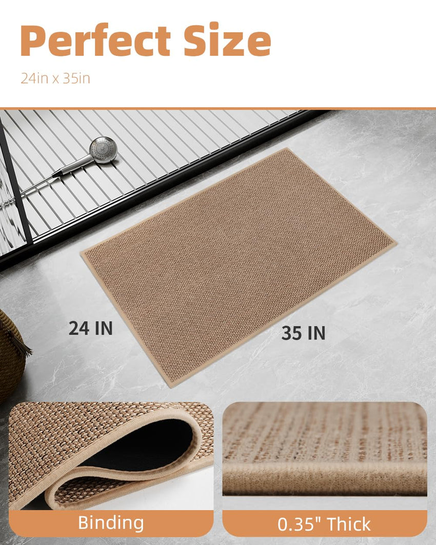PADOOR Non - Slip Bath Mat With Rubber - Backing, Braided Absorbent Machine Washable Thin Rug for Bathroom Floor, Quick Dry, Fits Under Door, 17''x24'' Beige - 7DAY'S