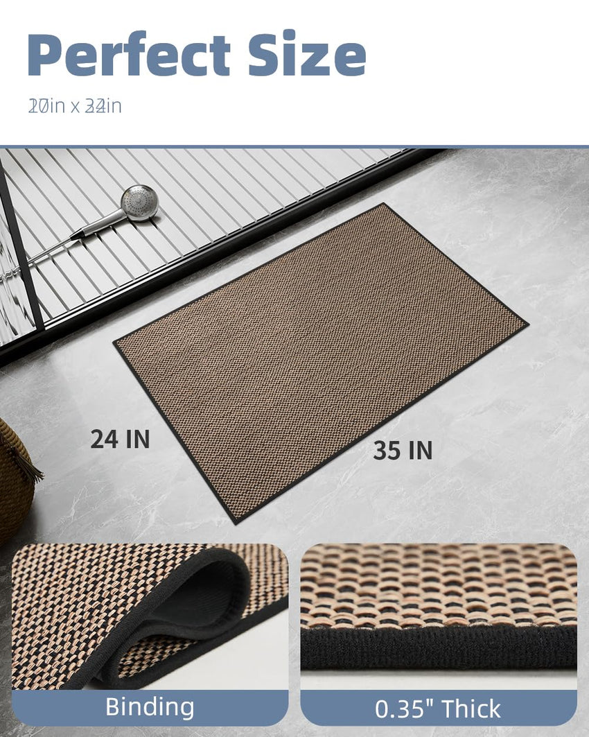 PADOOR Non - Slip Bath Mat With Rubber - Backing, Braided Absorbent Machine Washable Thin Rug for Bathroom Floor, Quick Dry, Fits Under Door, 17''x24'' Beige - 7DAY'S