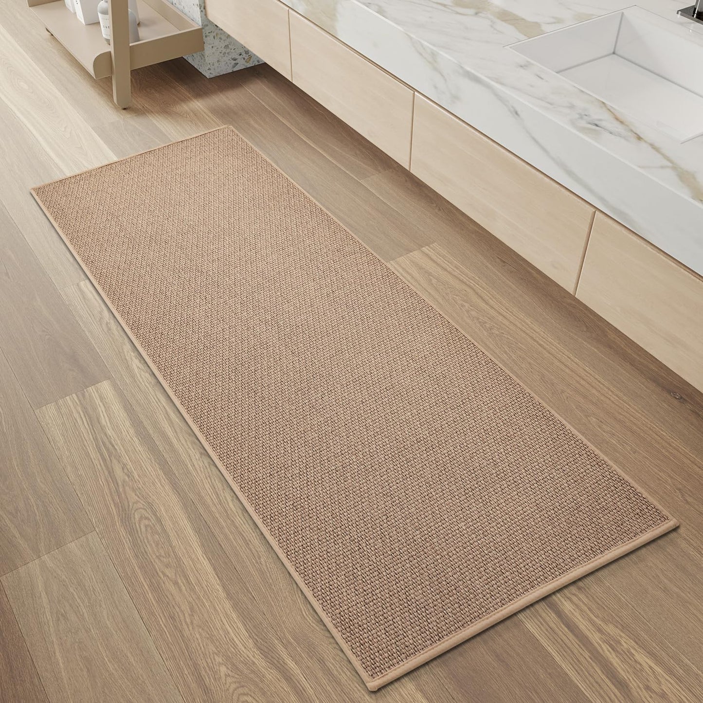 PADOOR Non - Slip Bath Mat With Rubber - Backing, Braided Absorbent Machine Washable Thin Rug for Bathroom Floor, Quick Dry, Fits Under Door, 17''x24'' Beige - 7DAY'S