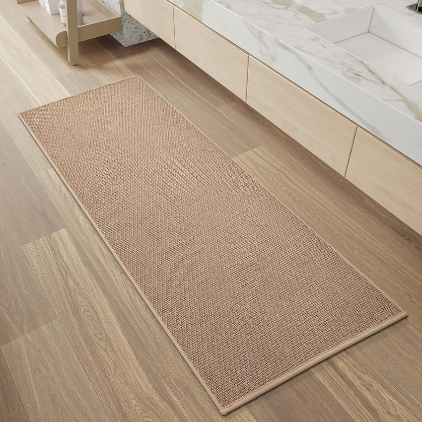 PADOOR Non - Slip Bath Mat With Rubber - Backing, Braided Absorbent Machine Washable Thin Rug for Bathroom Floor, Quick Dry, Fits Under Door, 17''x24'' Beige - 7DAY'S