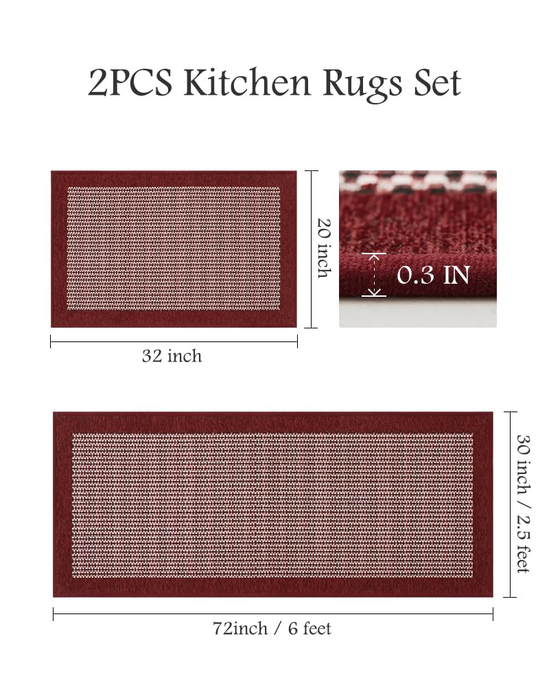 PADOOR Non Slip Kitchen Rugs Sets of 2 - Extra Large 2.5'x6' + 20"x32" Runner Rugs for Kitchen Floor Non Skid Washable, Absorbent Kitchen Mat for in Front of Sink 2 Piece Grey - 7DAY'S
