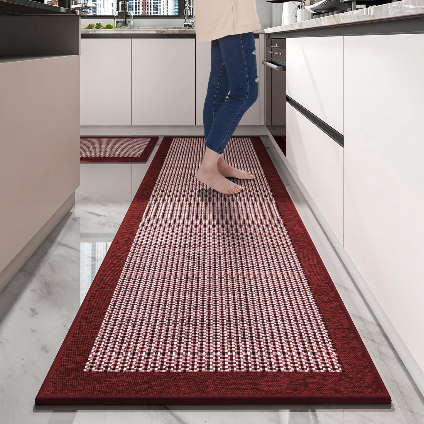 PADOOR Non Slip Kitchen Rugs Sets of 2 - Extra Large 2.5'x6' + 20"x32" Runner Rugs for Kitchen Floor Non Skid Washable, Absorbent Kitchen Mat for in Front of Sink 2 Piece Grey - 7DAY'S