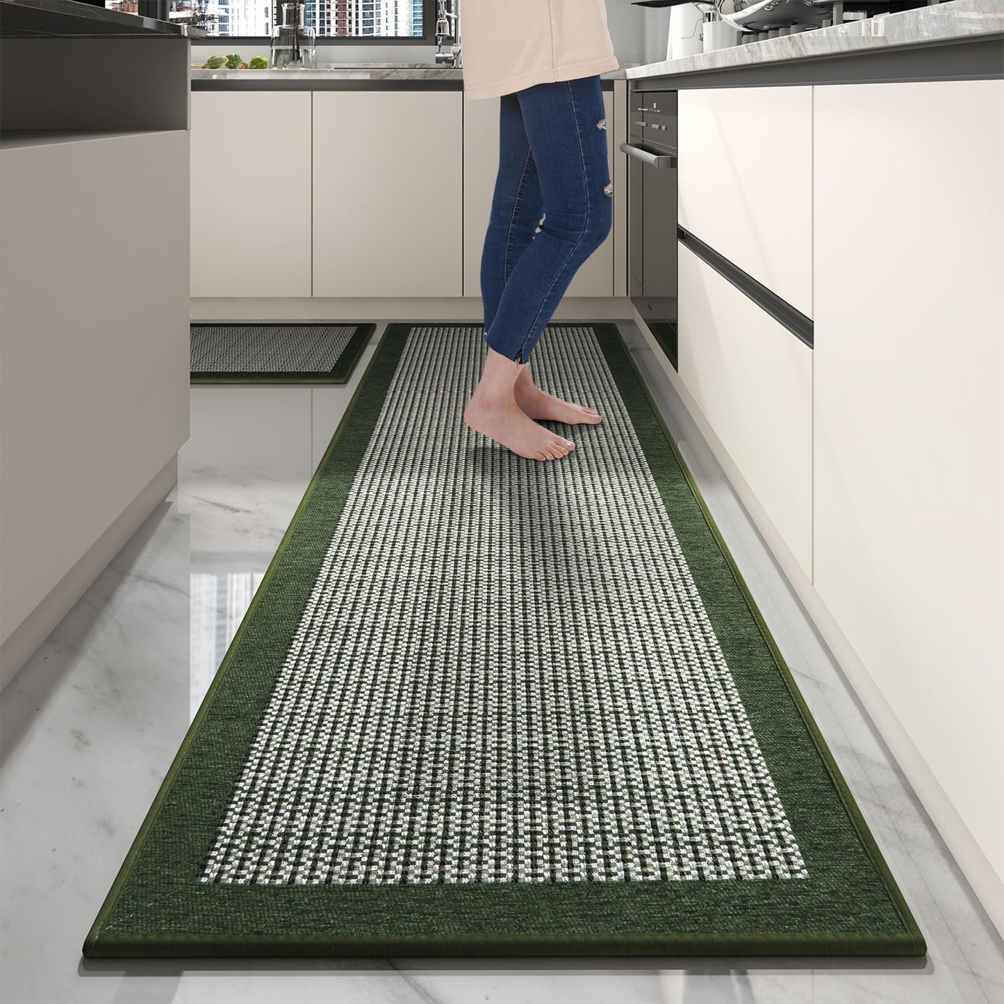 PADOOR Non Slip Kitchen Rugs Sets of 2 - Extra Large 2.5'x6' + 20"x32" Runner Rugs for Kitchen Floor Non Skid Washable, Absorbent Kitchen Mat for in Front of Sink 2 Piece Grey - 7DAY'S