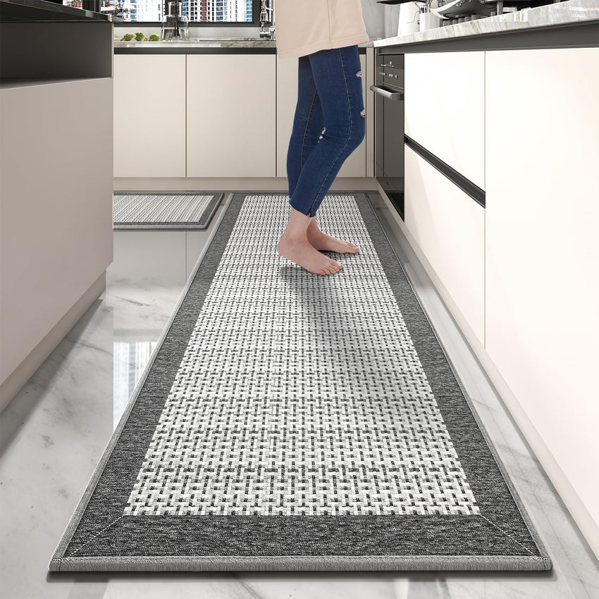 PADOOR Non Slip Kitchen Rugs Sets of 2 - Extra Large 2.5'x6' + 20"x32" Runner Rugs for Kitchen Floor Non Skid Washable, Absorbent Kitchen Mat for in Front of Sink 2 Piece Grey - 7DAY'S