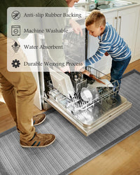 PADOOR Non Slip Kitchen Rugs Sets of 2 - Extra Large 2.5'x6' + 20"x32" Runner Rugs for Kitchen Floor Non Skid Washable, Absorbent Kitchen Mat for in Front of Sink 2 Piece Grey - 7DAY'S