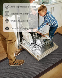 PADOOR Non Slip Kitchen Rugs Sets of 2 - Extra Large 2.5'x6' + 20"x32" Runner Rugs for Kitchen Floor Non Skid Washable, Absorbent Kitchen Mat for in Front of Sink 2 Piece Grey - 7DAY'S
