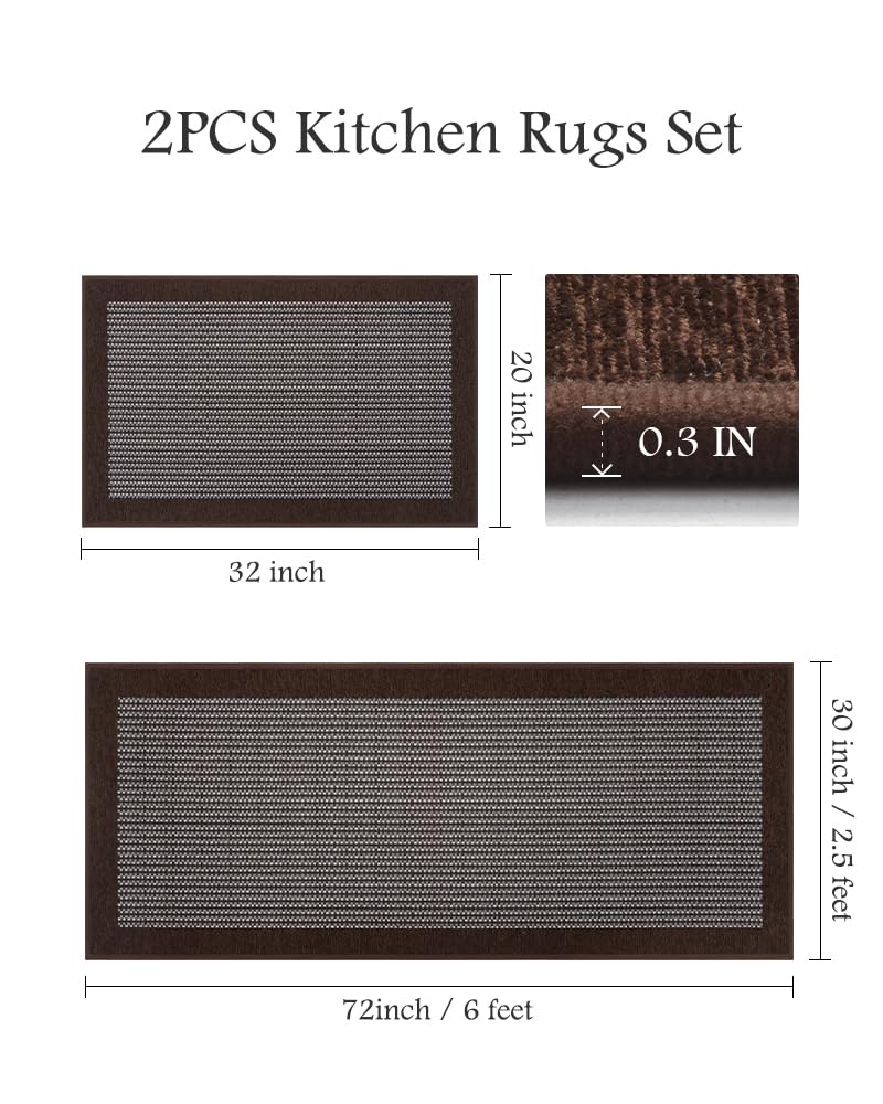 PADOOR Non Slip Kitchen Rugs Sets of 2 - Extra Large 2.5'x6' + 20"x32" Runner Rugs for Kitchen Floor Non Skid Washable, Absorbent Kitchen Mat for in Front of Sink 2 Piece Grey - 7DAY'S