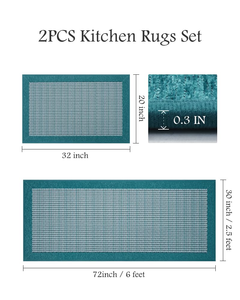 PADOOR Non Slip Kitchen Rugs Sets of 2 - Extra Large 2.5'x6' + 20"x32" Runner Rugs for Kitchen Floor Non Skid Washable, Absorbent Kitchen Mat for in Front of Sink 2 Piece Grey - 7DAY'S