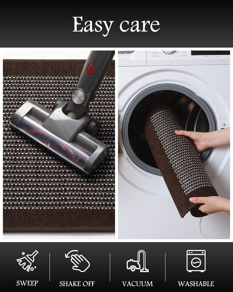 PADOOR Non Slip Kitchen Rugs Sets of 2 - Extra Large 2.5'x6' + 20"x32" Runner Rugs for Kitchen Floor Non Skid Washable, Absorbent Kitchen Mat for in Front of Sink 2 Piece Grey - 7DAY'S