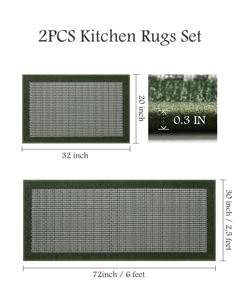 PADOOR Non Slip Kitchen Rugs Sets of 2 - Extra Large 2.5'x6' + 20"x32" Runner Rugs for Kitchen Floor Non Skid Washable, Absorbent Kitchen Mat for in Front of Sink 2 Piece Grey - 7DAY'S