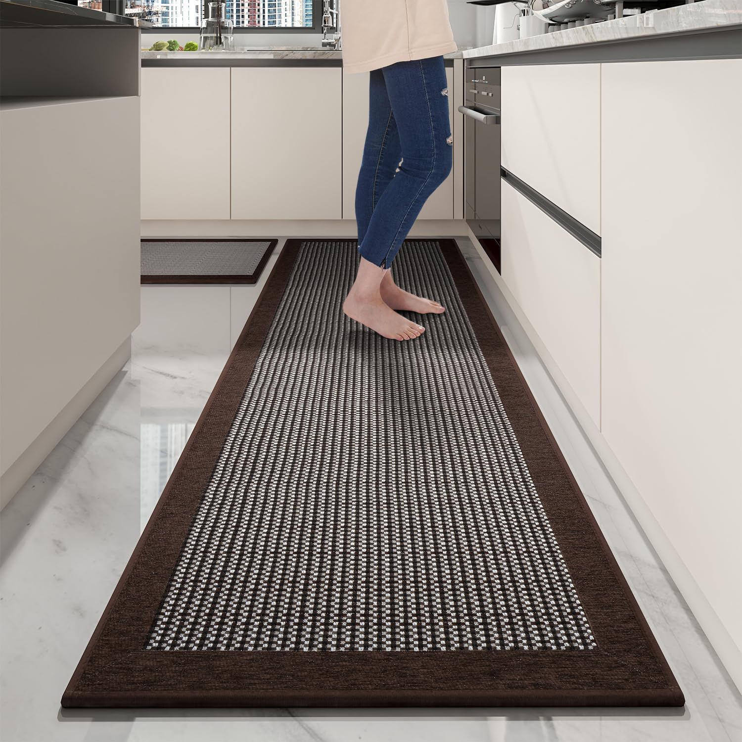 PADOOR Non Slip Kitchen Rugs Sets of 2 - Extra Large 2.5'x6' + 20"x32" Runner Rugs for Kitchen Floor Non Skid Washable, Absorbent Kitchen Mat for in Front of Sink 2 Piece Grey - 7DAY'S