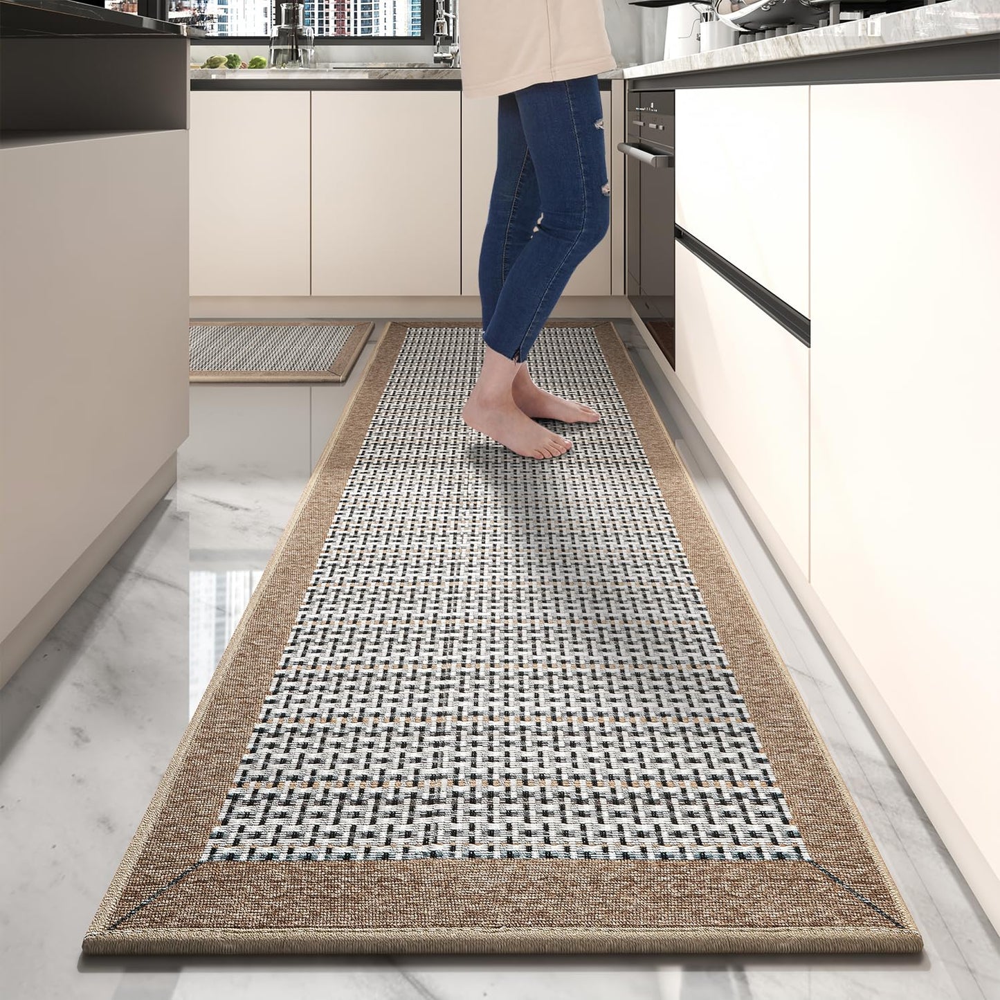 PADOOR Non Slip Kitchen Rugs Sets of 2 - Extra Large 2.5'x6' + 20"x32" Runner Rugs for Kitchen Floor Non Skid Washable, Absorbent Kitchen Mat for in Front of Sink 2 Piece Grey - 7DAY'S