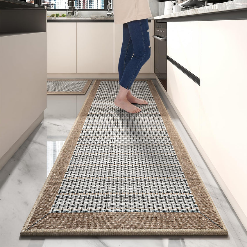 PADOOR Non Slip Kitchen Rugs Sets of 2 - Extra Large 2.5'x6' + 20"x32" Runner Rugs for Kitchen Floor Non Skid Washable, Absorbent Kitchen Mat for in Front of Sink 2 Piece Grey - 7DAY'S