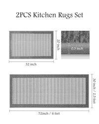 PADOOR Non Slip Kitchen Rugs Sets of 2 - Extra Large 2.5'x6' + 20"x32" Runner Rugs for Kitchen Floor Non Skid Washable, Absorbent Kitchen Mat for in Front of Sink 2 Piece Grey - 7DAY'S