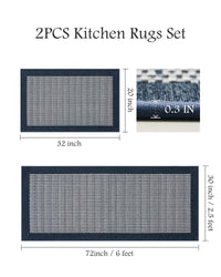 PADOOR Non Slip Kitchen Rugs Sets of 2 - Extra Large 2.5'x6' + 20"x32" Runner Rugs for Kitchen Floor Non Skid Washable, Absorbent Kitchen Mat for in Front of Sink 2 Piece Grey - 7DAY'S