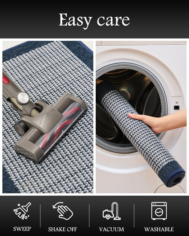 PADOOR Non Slip Kitchen Rugs Sets of 2 - Extra Large 2.5'x6' + 20"x32" Runner Rugs for Kitchen Floor Non Skid Washable, Absorbent Kitchen Mat for in Front of Sink 2 Piece Grey - 7DAY'S