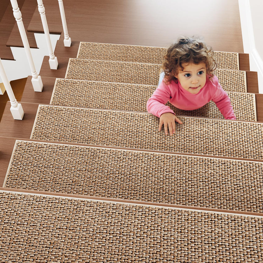 PADOOR Non Slip Stair - Treads,Rubber Backing Stair - Runners for Wooden Steps,15PCS Residue Free Carpet Stair Treads for Kids and Dogs 8"x30" Beige - 7DAY'S