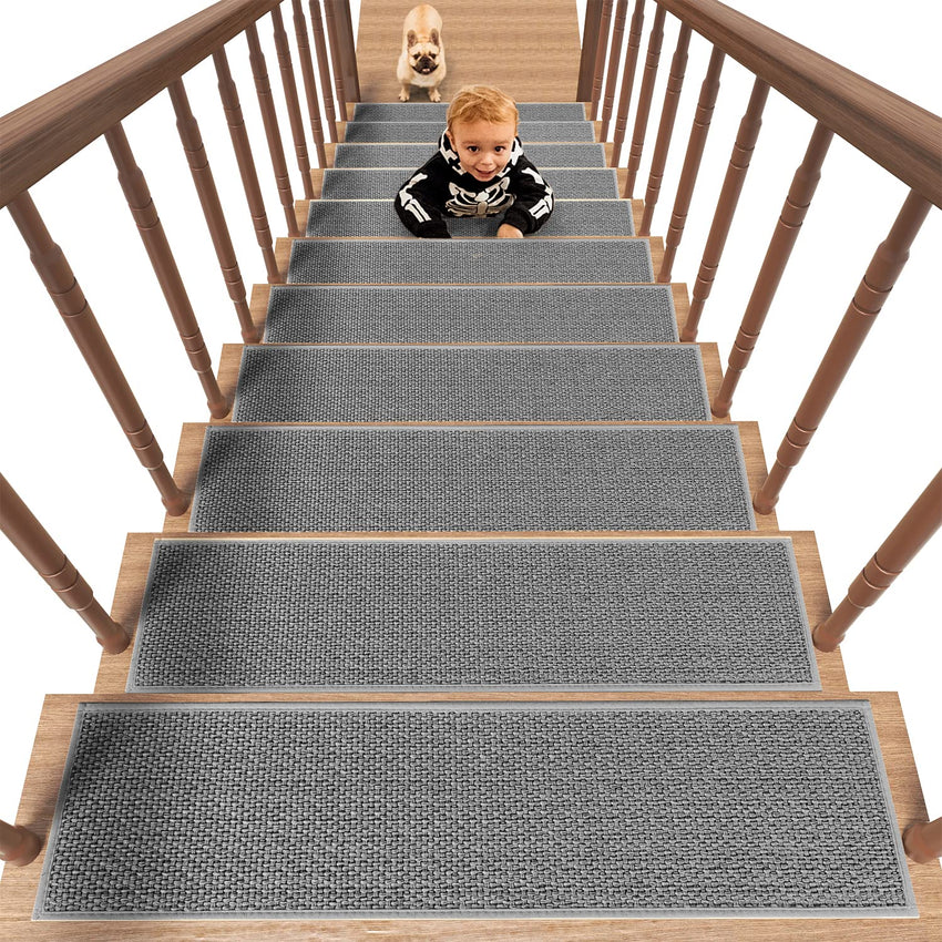 PADOOR Non Slip Stair - Treads,Rubber Backing Stair - Runners for Wooden Steps,15PCS Residue Free Carpet Stair Treads for Kids and Dogs 8"x30" Beige - 7DAY'S
