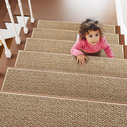 PADOOR Non Slip Stair - Treads,Rubber Backing Stair - Runners for Wooden Steps,15PCS Residue Free Carpet Stair Treads for Kids and Dogs 8"x30" Beige - 7DAY'S