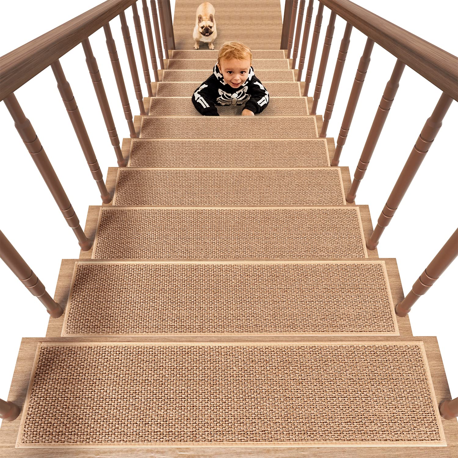 PADOOR Non Slip Stair - Treads,Rubber Backing Stair - Runners for Wooden Steps,15PCS Residue Free Carpet Stair Treads for Kids and Dogs 8"x30" Beige - 7DAY'S