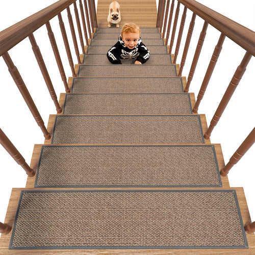 PADOOR Non Slip Stair - Treads,Rubber Backing Stair - Runners for Wooden Steps,15PCS Residue Free Carpet Stair Treads for Kids and Dogs 8"x30" Beige - 7DAY'S