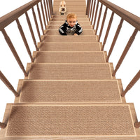 PADOOR Non Slip Stair - Treads,Rubber Backing Stair - Runners for Wooden Steps,15PCS Residue Free Carpet Stair Treads for Kids and Dogs 8"x30" Beige - 7DAY'S