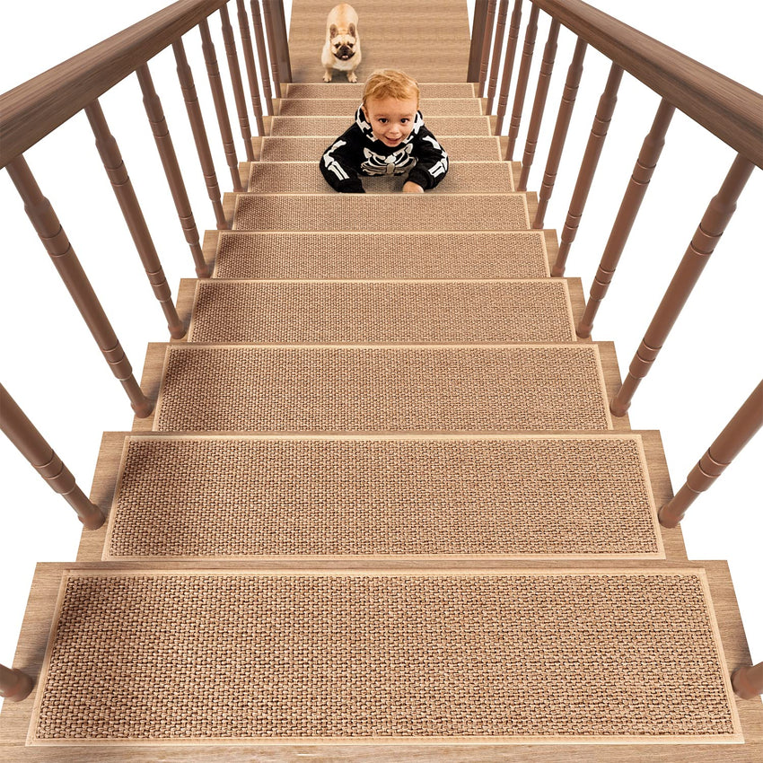 PADOOR Non Slip Stair - Treads,Rubber Backing Stair - Runners for Wooden Steps,15PCS Residue Free Carpet Stair Treads for Kids and Dogs 8"x30" Beige - 7DAY'S