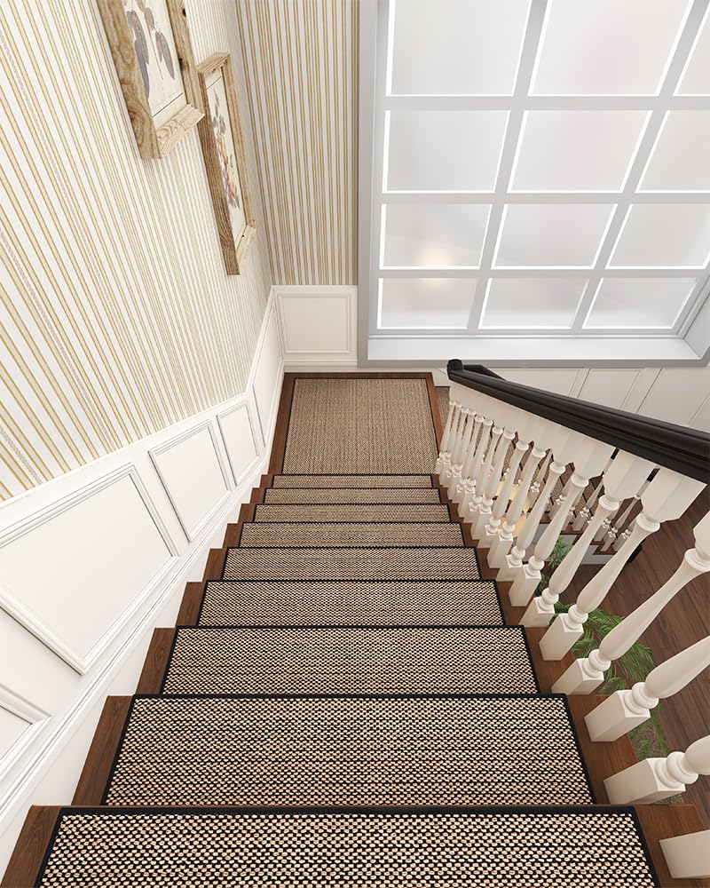 PADOOR Non Slip Stair - Treads,Rubber Backing Stair - Runners for Wooden Steps,15PCS Residue Free Carpet Stair Treads for Kids and Dogs 8"x30" Beige - 7DAY'S