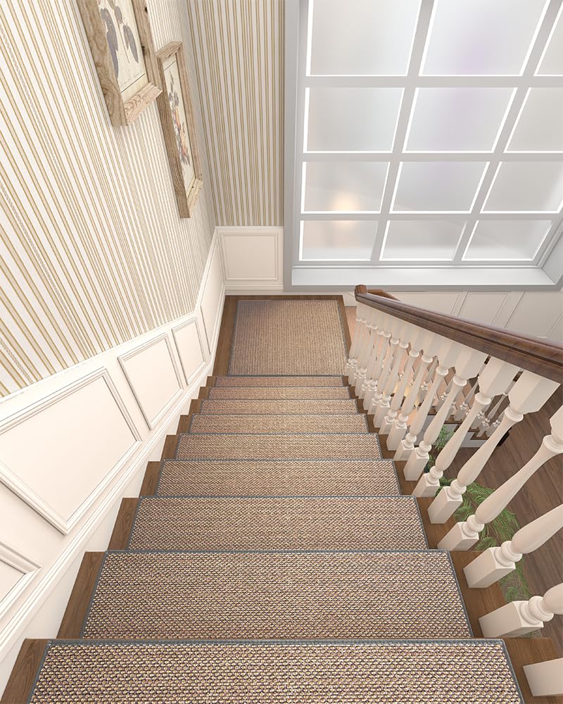 PADOOR Non Slip Stair - Treads,Rubber Backing Stair - Runners for Wooden Steps,15PCS Residue Free Carpet Stair Treads for Kids and Dogs 8"x30" Beige - 7DAY'S